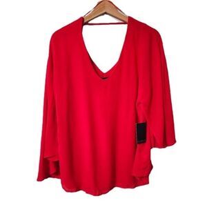 Eloquii Flutter Sleeves V-Neck Top Womens Size 14/16 Plus Blouse Red Draped
